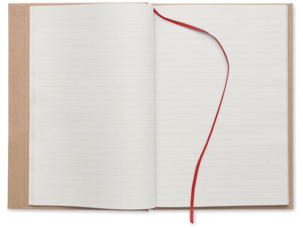 Libreta banda elastica con hojas a rayas y marcapáginas cartón reciclado Musa Rojo detalle 9