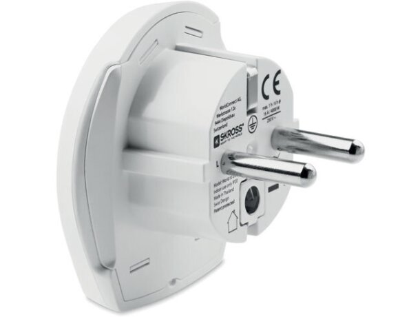 Adaptador universal publicitario en abs para Europa Skross Blanco detalle 1