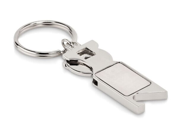 Llavero moneda carro metal con abrebotellas brilloso Plateado mate detalle 3