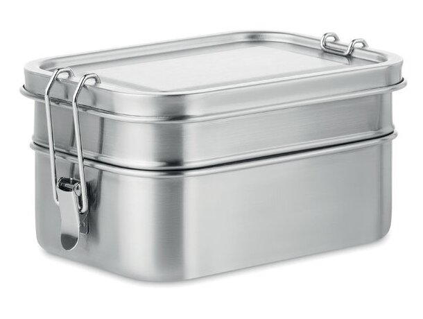 Fiambrera Double Chan acero inoxidable 1200 ml dos compartimentos Plateado mate detalle 7