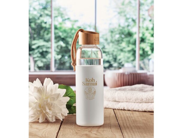 Botella vidrio 500 ml en funda Chai Blanco detalle 1