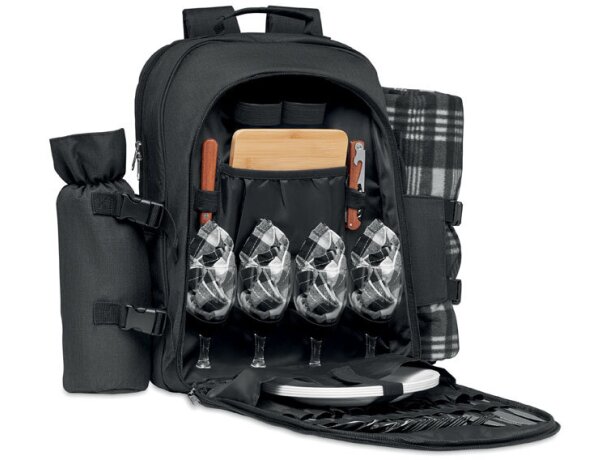 Mochila picnic Duin térmica RPET con utensilios para 4 Negro detalle 3