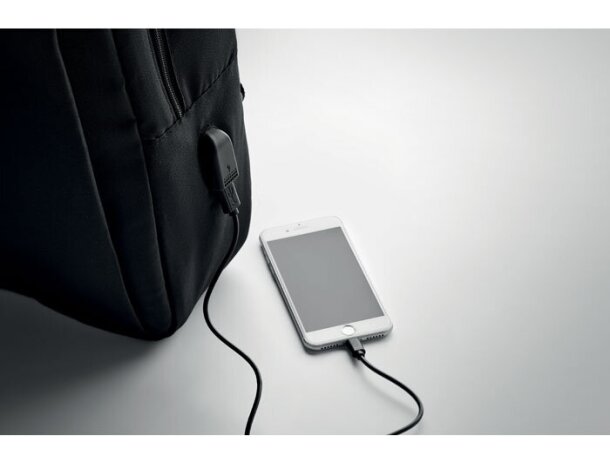 Mochila para ordenador con puerto usb rPET 300D Seoul Negro detalle 6
