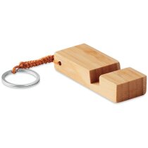 Llaveros de madera de bambú con soporte para móvil y cordón trenzado
