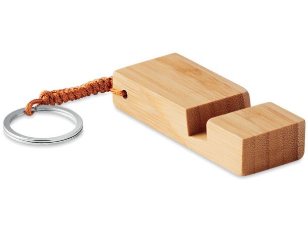 Llavero con soporte para m&oacute;vil de bamb&uacute; y cord&oacute;n trenzado Trineu Madera detalle 3