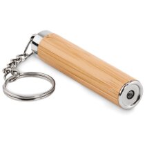 Llavero linterna mini bambú con bombilla LED y detalles de metal