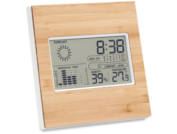 Turku estación meteorológica bambú reloj termómetro humedad Madera detalle 6