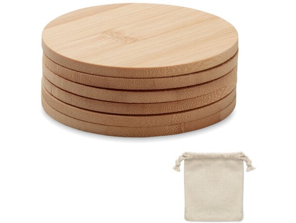 Posavasos Bayin de bambú con bolsa algodón y zona para logo Madera detalle 4