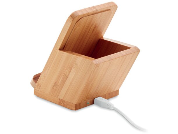 Cargador inalámbrico con porta lápices Baicoi Madera detalle 1