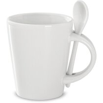 Taza de cerámica cónica blanca con cuchara blanca Taza de cerámica cónica blanca con cuchara blanca