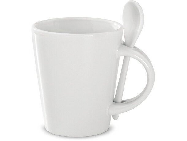 Taza de cerámica cónica blanca con cuchara blanca personalizado