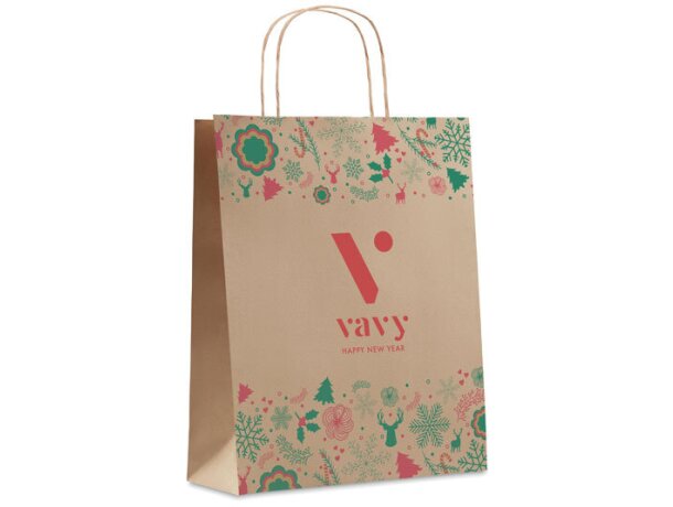 Bolsa de papel barata reciclado con motivo navideño 90 g/m2 BAO Medium Beige detalle 3