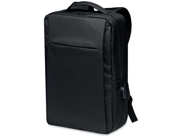 Mochila para ordenador con puerto usb rPET 300D Seoul Negro detalle 2