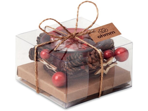 Portavelas navideño bougie con ornamentos y caja de regalo Rojo detalle 3
