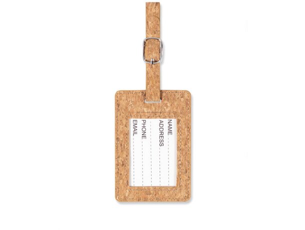 Etiqueta maletas original de corcho con compartimento transparente Coco Beige detalle 3