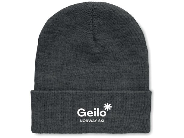Gorros de lana en poliéster elástico rPET con puño enrollad Blanco/gris detalle 4