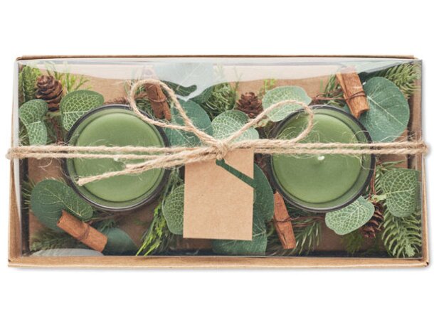Set 2 porta velas de Navidad Moss Verde detalle 3