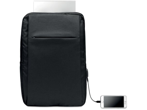 Mochila para ordenador con puerto usb rPET 300D Seoul Negro detalle 1