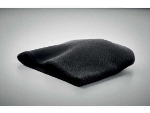 Gorros invierno unisex en suave poliéster elástico rPET Negro detalle 1