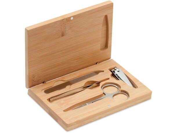 Set manicura Sewa bambú 4 herramientas acero cierre magnético Madera detalle 6