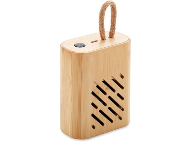 Altavoz bluetooth Rey bambú natural con batería recargable USB-C Madera detalle 2