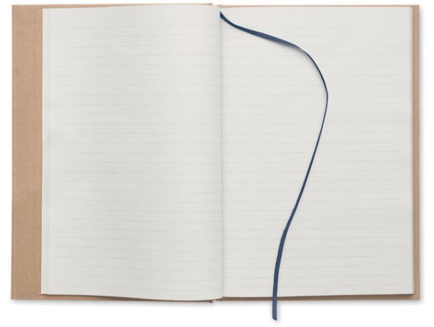 Libreta banda elastica con hojas a rayas y marcapáginas cartón reciclado Musa Azul detalle 6