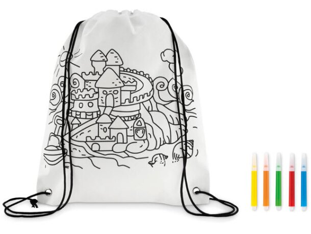 Mochila saco cuerdas Carrydraw personalizada con rotuladores Blanco detalle 2