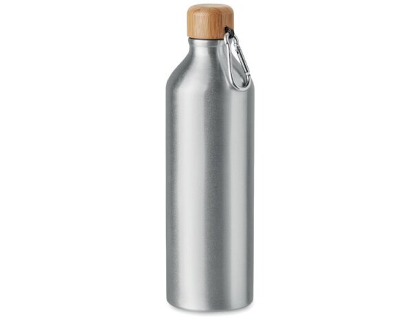 Botella de aluminio con tapa de bambu 800ml BIG Amel Plateado mate detalle 2
