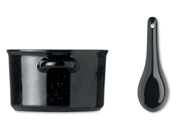 Tazón vintage de cerámica para desayuno con cuchara Piga Bowl Negro detalle 4