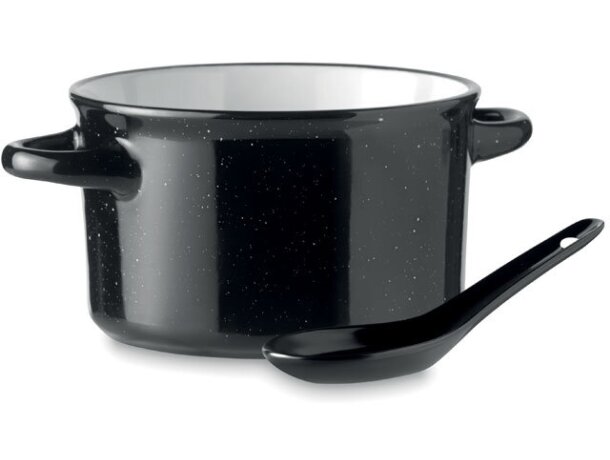 Tazón vintage de cerámica para desayuno con cuchara Piga Bowl Blanco detalle 16