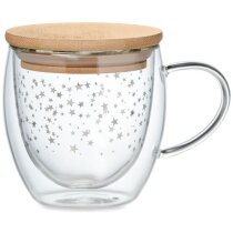 Taza cristal Sion doble pared térmica tapa bambú