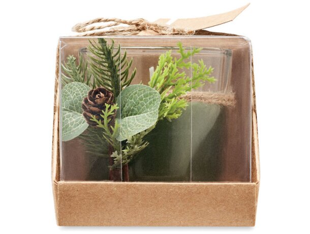 Porta velas de navidad forest con logotipo con decoración de bosque Verde detalle 1
