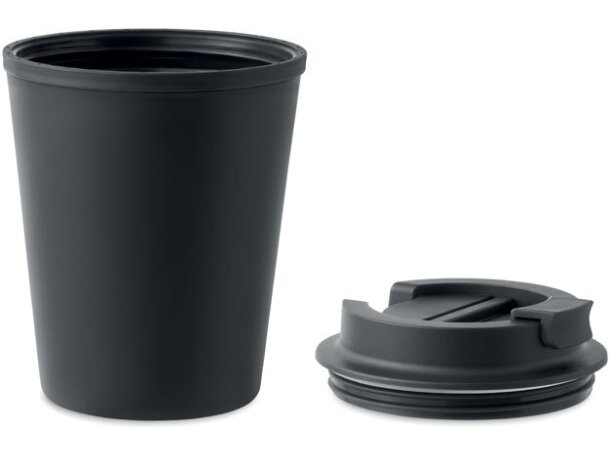 Vasos de plástico con tapa de pp reciclado 300ml Tridus Negro detalle 3