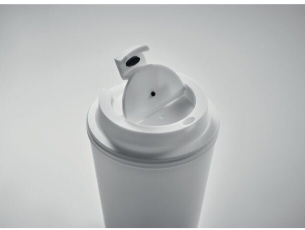 Vasos de plástico con tapa de pp reciclado 300ml Tridus Blanco detalle 8