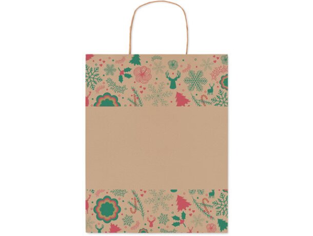 Bolsa de papel barata reciclado con motivo navideño 90 g/m2 BAO Medium Beige detalle 2