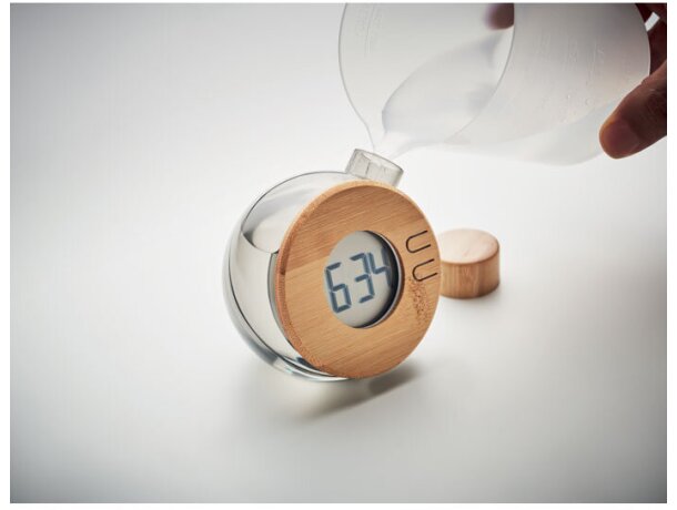 Reloj LCD de bambú por agua Droppy Lux Gris transparente detalle 4