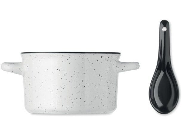 Tazón vintage de cerámica para desayuno con cuchara Piga Bowl Blanco detalle 10