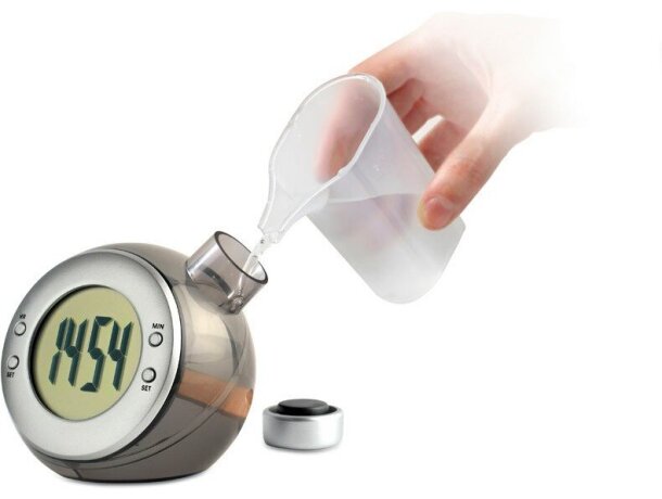 Reloj de sobremesa de agua plateado mate