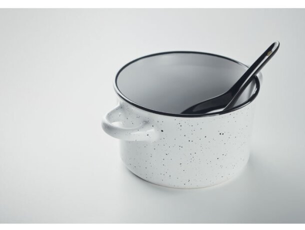 Tazón vintage de cerámica para desayuno con cuchara Piga Bowl Blanco detalle 12