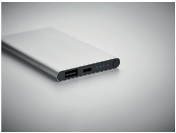 Power bank tipo C de 4000 mAh Powerflat C Plateado mate detalle 7