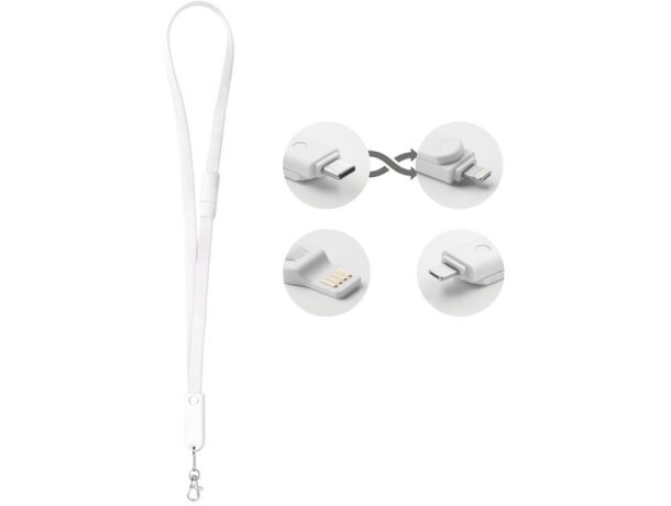 Cable lanyard 3 en 1 Cableyard Blanco detalle 1
