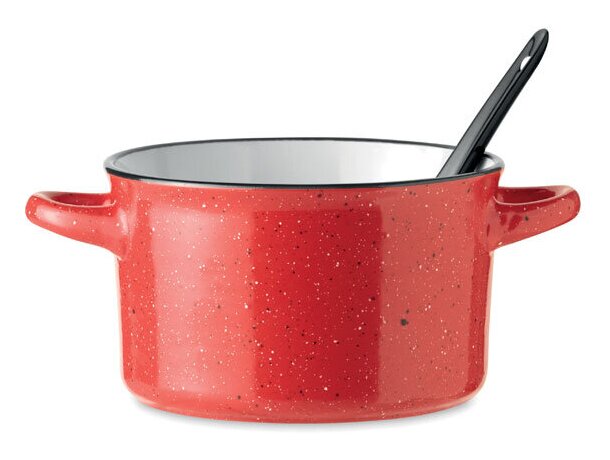 Tazón vintage de cerámica para desayuno con cuchara Piga Bowl Rojo detalle 7