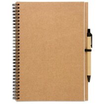 Libreta de cartón reciclado A4 con bolígrafo negra personalizado Libreta de cartón reciclado A4 con bolígrafo negra personalizado