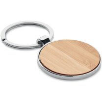 Llavero con nombre de bambú redondo con borde metal