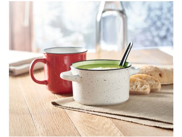 Tazón vintage de cerámica para desayuno con cuchara Piga Bowl Blanco detalle 14