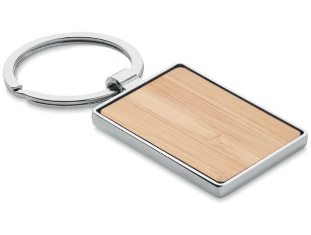 Llaveros original para regalar de bamb&uacute; con borde met&aacute;lico Bendigo Madera detalle 3