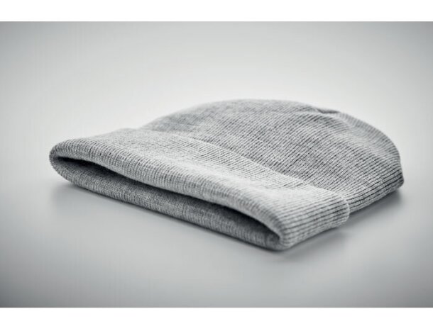 Gorros de lana en poliéster elástico rPET con puño enrollad Blanco/gris detalle 5