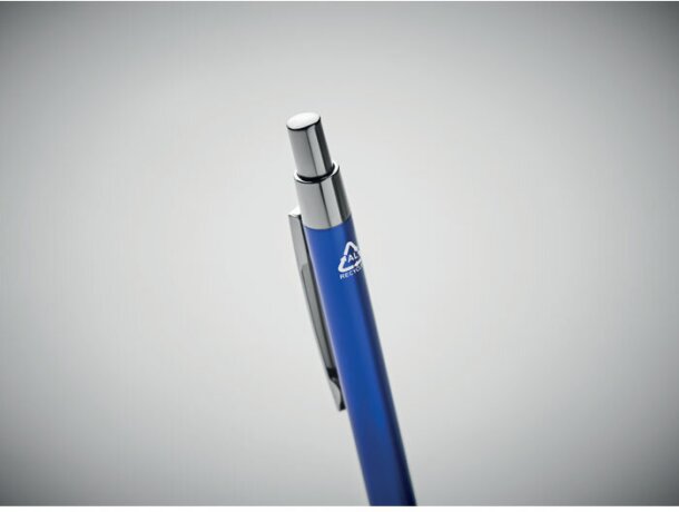 Bolígrafo con nombre con pulsador aluminio reciclado tinta azul Dana Azul real detalle 17