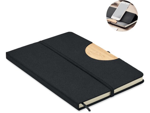 Libreta personalizado Blama con banda elástica bambú RPET A5 Negro detalle 7