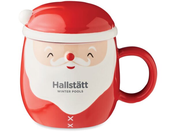 Tazas de merchandising con tapa y decoración de papa noel cerámica Rojo detalle 5
